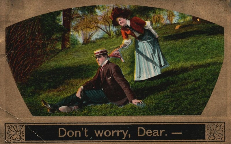 Vintage Postcard 1909 Lady Surprises Her Presence In The Park Romance Lovers