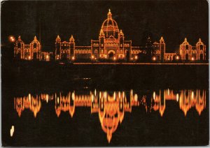 postcard Victoria BC Canada - Parliament Buildings at Night