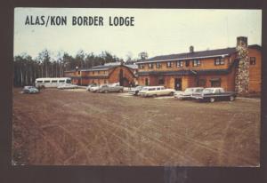 ALAS/KON BORDER LODGE BEAVER CREEK YUKON TERRITORY 1960's CARS OLD POSTCARD