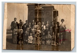 Vintage 1910's RPPC Postcard - Group Photo of School Children and Schoolhouse