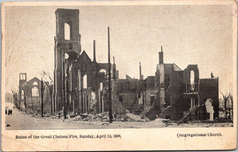 Massachusetts Chelsea Fire 12 April 1908 Ruins Of Congregational Church