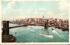 New York City Skyline and Brooklyn Bridge Detroit Publishing