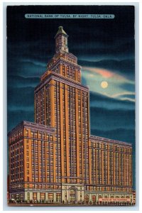 1939 National Bank of Tulsa By Night Tulsa Oklahoma OK Vintage Postcard 