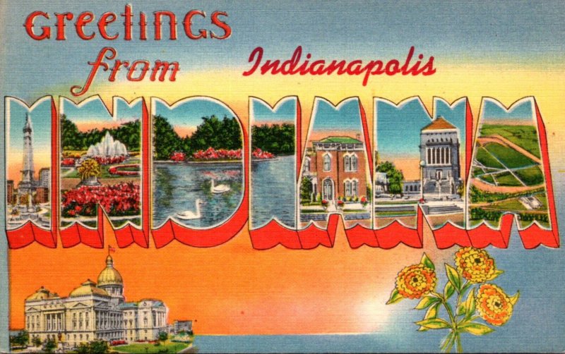 Indiana Greetings From Indianapolis Large Letter Linen