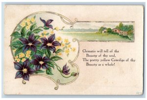 Language Of Flowers Romance Postcard Yellow Cowslips Of Thy Beauty c1910's