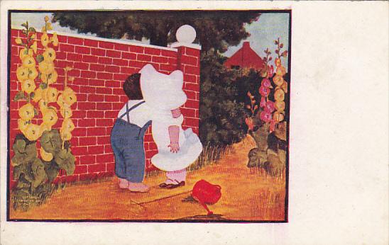 Sunbonnet Girl Hugging Boy