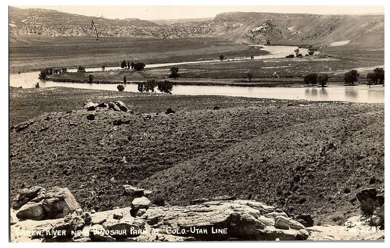 RPPC Postcard Green River Dinosaur Park Colorado Utah State line Sanborn  W-2248