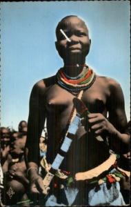 Semi-Nude - African Village Woman Bare Breasts Tinted Real Photo Postcard