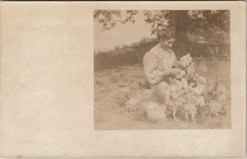 RPPC Lovely Edwardian Woman with Chickens Postcard Z15