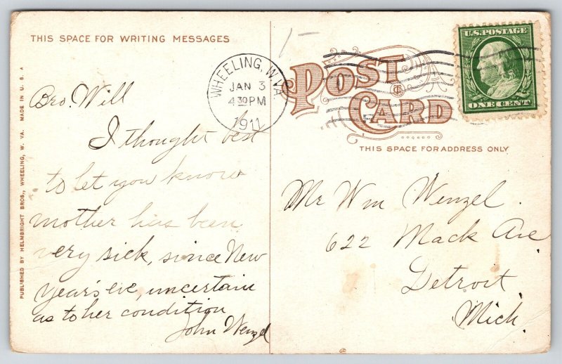 Wheeling West Virginia~Old Log Cabin Built 1769~Chimney~Forest Scenery~1911 PC