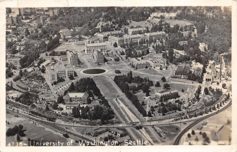 Seattle WA~University of Washington Campus Bird's Eye View~1942 RPPC-Postcard