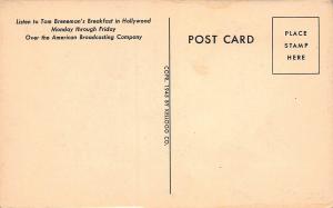 Tom Breneman's Breakfast in Hollywood, California, Early Postcard, Unused