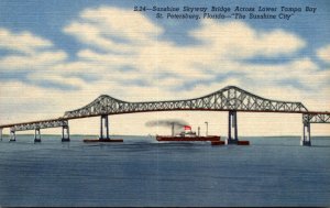 Florida St Petersburg Sunshine Skyway Bridge Across Lower Tampa Bay Curteich