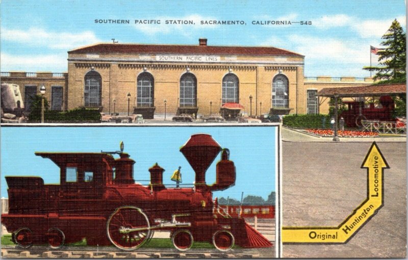 Postcard  Train Station CA - Sourth Pacific Station Sacramento