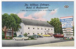 The Willows Cottages Restaurant Hotel Cars US 30 Lancaster PA 1950s postcard