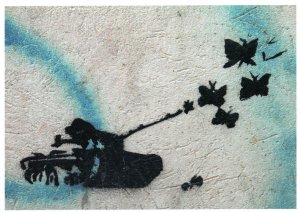 Military Tank Butterflies War German Street Graffiti Art Postcard