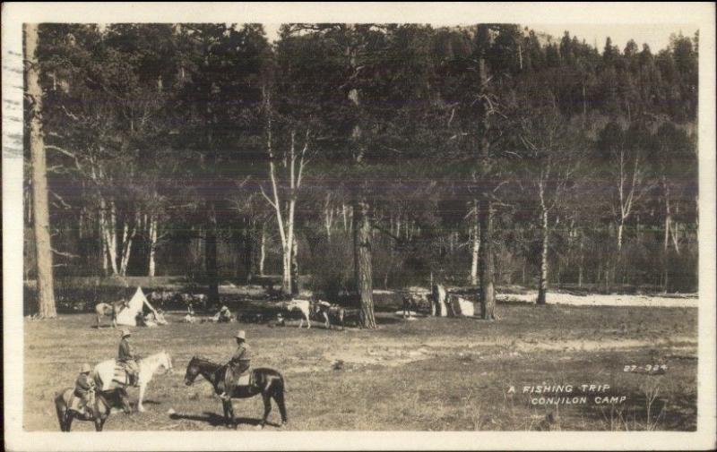 Santa Fe NM 1930+C265 Cancel Fishing Trip Conjilon Camp Real Photo Postcard