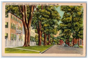 1942 Side View of Buildings in State St. Longfellow Square Portland ME Postcard