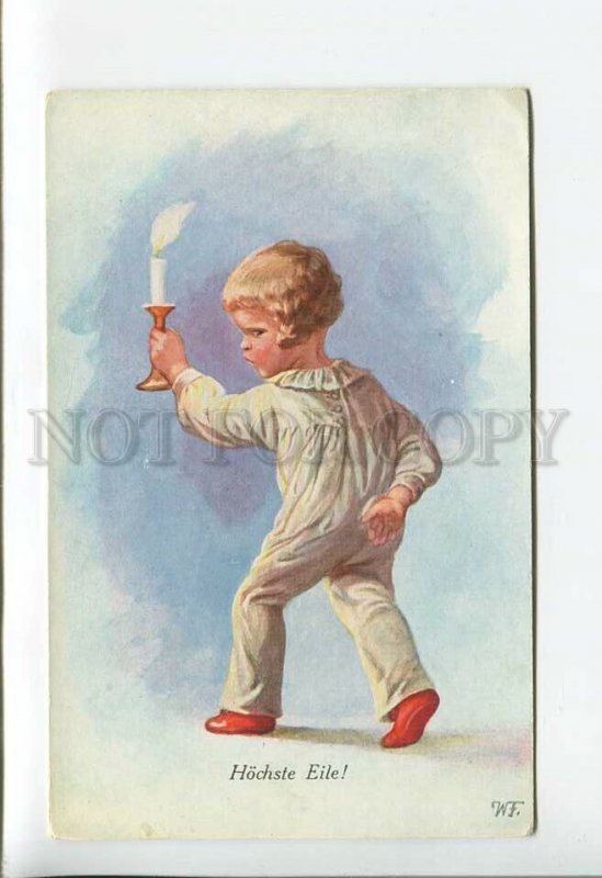 3176860 Boy in Nighty CANDLE by WF FIALKOWSKA Vintage Color PC