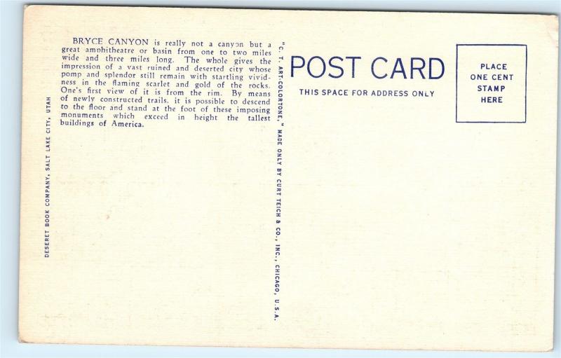 Gullivers Castle New Trails Bryce Canyon National Park Utah Vintage Postcard C55
