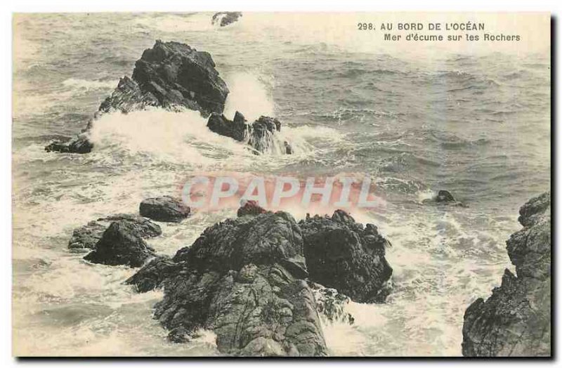 Old postcard Oceanfront, Ocean Sea froth on the Rocks