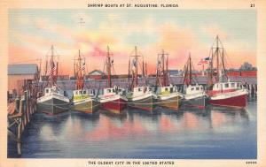 Shrimp Boats at St. Augustine, Florida, Early Linen Postcard, Unused