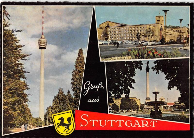 GG14411 Gruss aus Stuttgart Turm Brunnen Auto Cars Voitures Tower