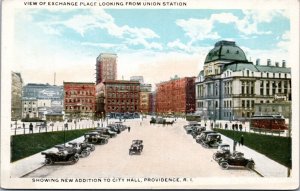 Postcard RI Providence - View of Exchange Place from Union Station