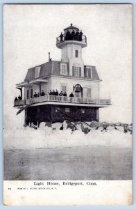 Pre-1908 LIGHTHOUSE BRIDGEPORT CONNECTICUT*CT*WINTER*FROZEN*ICE*ANTIQUE POSTCARD