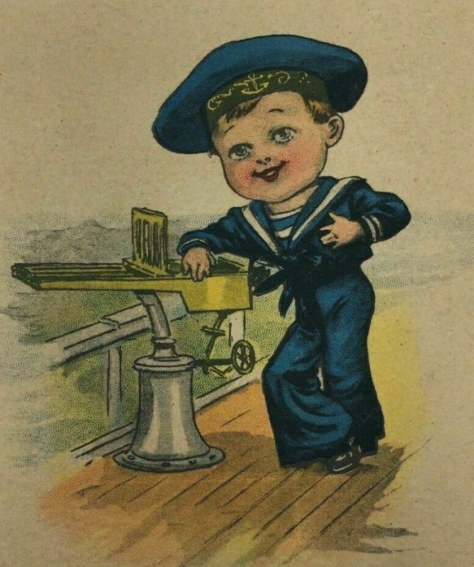 c. 1915 You're My Chief Aim in Life Postcard Cute Boy in Sailor Outfit on Boat