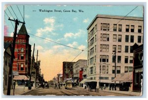 Green Bay Wisconsin WI Postcard Washington Street Business Section 1912 Antique