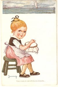 Jimmy.. Girl. Embroidering. Near the sea Nice vintage Spanish postcard