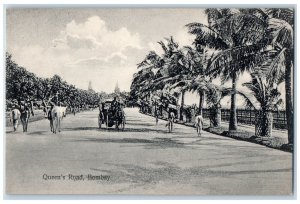 c1910's Queens Road Bombay Horse Carriage Mumbai India Unposted Antique Postcard