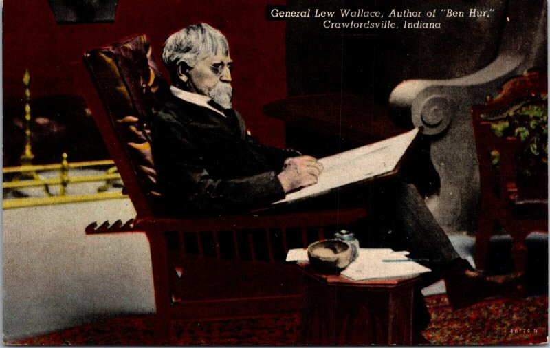 Postcard General Lew Wallace, Author of Ben Our in Crawfordsville, Indiana