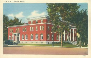 Augusta Maine YMCA, Old Car,  1930s Linen/White Border Postcard