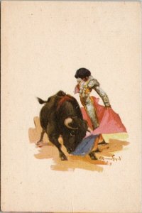 Mexico Bullfighting Matador Bull Fighting Artist Signed Postcard G70