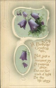 BB London Beautiful Purple Flowers on Real Silk c1910 Birthday Postcard 