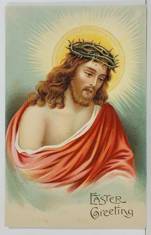 Easter Greetings Portrait of Jesus Crown of Thorns Embossed Germany Postcard N4