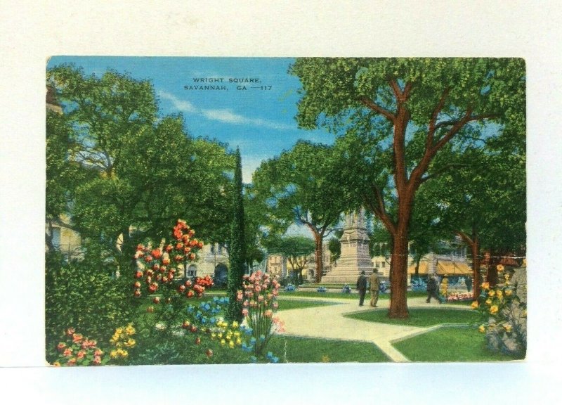 Savannah Georgia GA Wright Square Vintage Postcard 