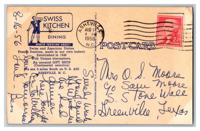 c1956 Postcard Swiss Kitchen Asheville North Carolina Vintage Standard View Card