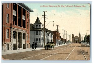 1913 1st Street West and St. Mary's Church Calgary Alberta Canada Postcard 