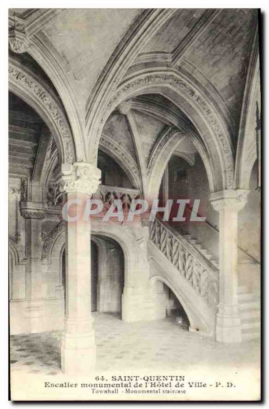Postcard Old Saint Quentin monumental staircase of the Hotel de Ville