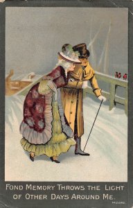 Love Romance 1905 Couple Walk Snow Fond Memory Throws Light postcard B919