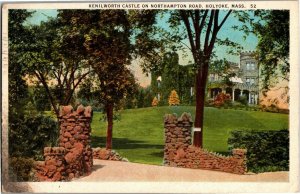 Entrance, Kenilworth Castle on Northampton Road, Holyoke MA Vintage Postcard B58