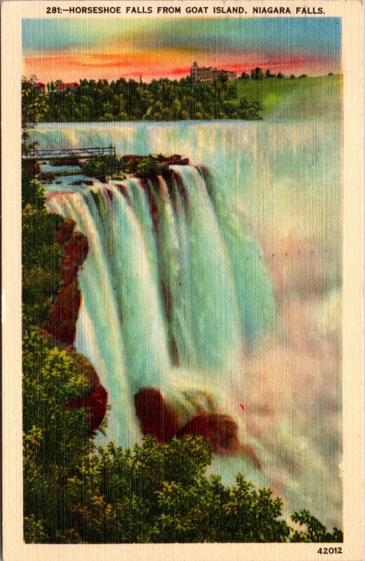 Horseshoe Falls from Goat Island Niagara Falls NY Postcard used 1945