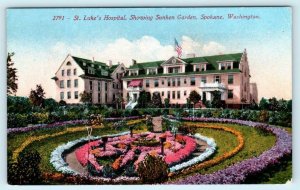 SPOKANE, Washington WA ~ Sunken Garden ST. LUKE'S HOSPITAL ca 1910s  Postcard