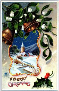 VINTAGE POSTCARD A MERRY CHRISTMAS SCENE HEAVILY EMBOSSED PRINTED GERMANY c.1910