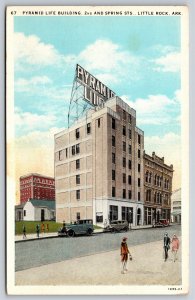 Little Rock Arkansas~Pyramid Life Building Street Scene~Vintage Postcard