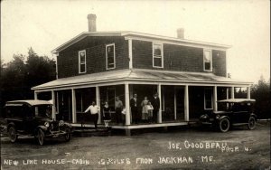 Line House Cabin Near Jackman Maine ME Old Cars c1915 Real Photo Postcard