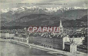 Old Postcard Grenoble General view and the Chaine des Alpes